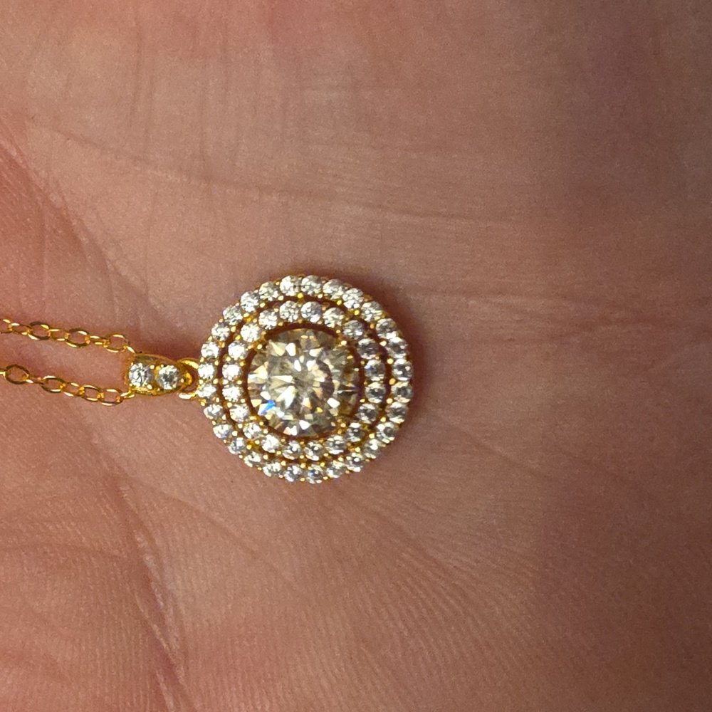 Certified Carat Mossanite 14k Gold Plated Over Sterling Silver Pendant Necklace - Picture 6 of 13